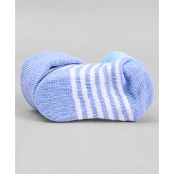 Cute Walk by Babyhug Ankle Length Socks with Stripes & Ball Applique - Light Blue