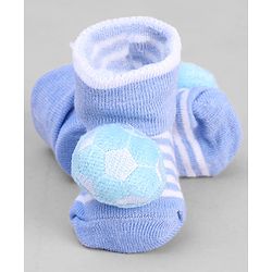 Cute Walk by Babyhug Ankle Length Socks with Stripes & Ball Applique - Light Blue