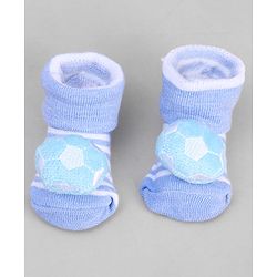 Cute Walk by Babyhug Ankle Length Socks with Stripes & Ball Applique - Light Blue