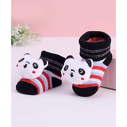 Cute Walk by Babyhug Striped Fabric Socks With Panda Applique - Multicolor