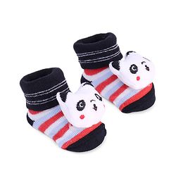 Cute Walk by Babyhug Striped Fabric Socks With Panda Applique - Multicolor