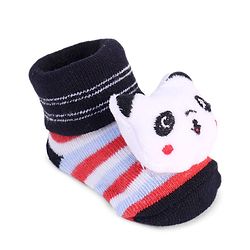 Cute Walk by Babyhug Striped Fabric Socks With Panda Applique - Multicolor