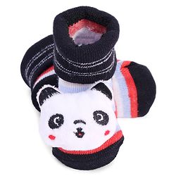 Cute Walk by Babyhug Striped Fabric Socks With Panda Applique - Multicolor