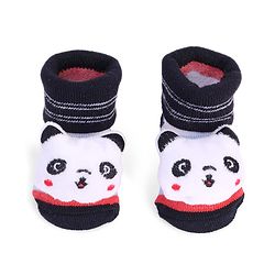 Cute Walk by Babyhug Striped Fabric Socks With Panda Applique - Multicolor