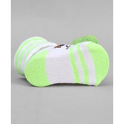 Cute Walk by Babyhug Ankle Length Sock Shoes with Vehicle Applique & Stripes - Neon Green