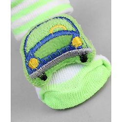 Cute Walk by Babyhug Ankle Length Sock Shoes with Vehicle Applique & Stripes - Neon Green