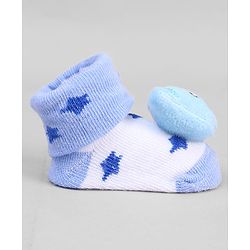Cute Walk by Babyhug Ankle Length Sock Shoes with Star Design & Bear Applique - Light Blue