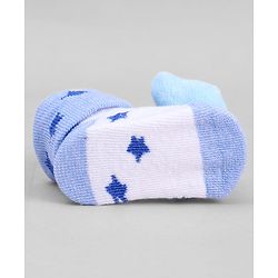 Cute Walk by Babyhug Ankle Length Sock Shoes with Star Design & Bear Applique - Light Blue