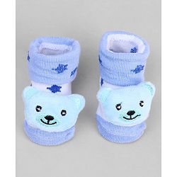 Cute Walk by Babyhug Ankle Length Sock Shoes with Star Design & Bear Applique - Light Blue