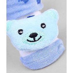 Cute Walk by Babyhug Ankle Length Sock Shoes with Star Design & Bear Applique - Light Blue