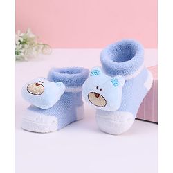 Cute Walk by Babyhug Fabric Socks With Bear Applique - Light Blue