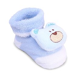 Cute Walk by Babyhug Fabric Socks With Bear Applique - Light Blue