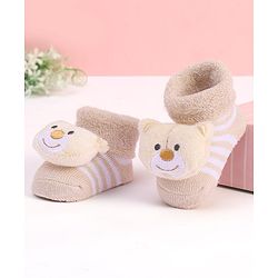 Cute Walk by Babyhug Designed Socks With Bear Applique - Tan