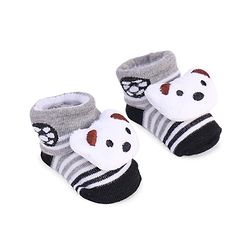 Cute Walk by Babyhug Striped Fabric Socks With Animal Applique - Grey