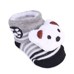 Cute Walk by Babyhug Striped Fabric Socks With Animal Applique - Grey