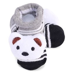 Cute Walk by Babyhug Striped Fabric Socks With Animal Applique - Grey