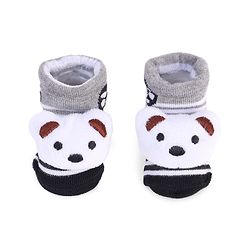 Cute Walk by Babyhug Striped Fabric Socks With Animal Applique - Grey