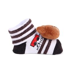 Cute Walk by Babyhug Striped Fabric Socks With Teddy Bear Applique - Brown & White