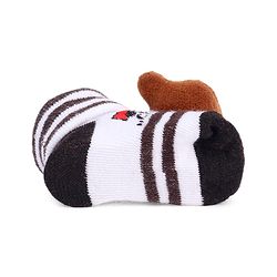 Cute Walk by Babyhug Striped Fabric Socks With Teddy Bear Applique - Brown & White