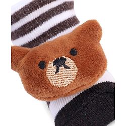 Cute Walk by Babyhug Striped Fabric Socks With Teddy Bear Applique - Brown & White
