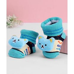 Cute Walk by Babyhug Ankle Length Sock Shoes with ABC Design & Bear Applique - Turquoise
