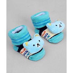 Cute Walk by Babyhug Ankle Length Sock Shoes with ABC Design & Bear Applique - Turquoise