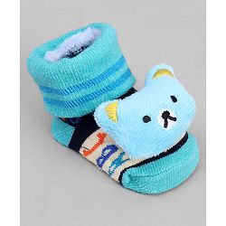 Cute Walk by Babyhug Ankle Length Sock Shoes with ABC Design & Bear Applique - Turquoise