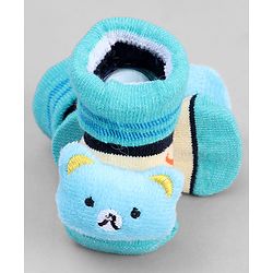 Cute Walk by Babyhug Ankle Length Sock Shoes with ABC Design & Bear Applique - Turquoise