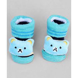 Cute Walk by Babyhug Ankle Length Sock Shoes with ABC Design & Bear Applique - Turquoise