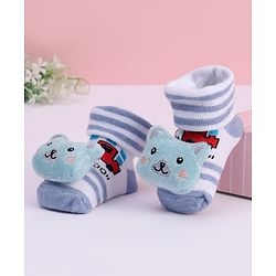 Cute Walk by Babyhug Striped Fabric Socks With Animal Applique - Multicolor