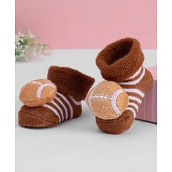 Cute Walk by Babyhug Ankle Length Sock Shoes with Stripes & Ball Applique - Brown