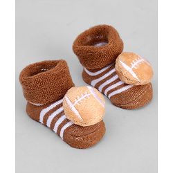 Cute Walk by Babyhug Ankle Length Sock Shoes with Stripes & Ball Applique - Brown