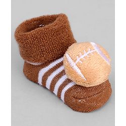 Cute Walk by Babyhug Ankle Length Sock Shoes with Stripes & Ball Applique - Brown