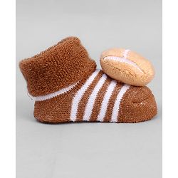 Cute Walk by Babyhug Ankle Length Sock Shoes with Stripes & Ball Applique - Brown