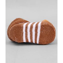 Cute Walk by Babyhug Ankle Length Sock Shoes with Stripes & Ball Applique - Brown