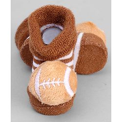 Cute Walk by Babyhug Ankle Length Sock Shoes with Stripes & Ball Applique - Brown