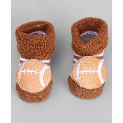 Cute Walk by Babyhug Ankle Length Sock Shoes with Stripes & Ball Applique - Brown