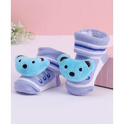 Cute Walk by Babyhug Striped Fabric Socks With Animal Applique - Multicolor
