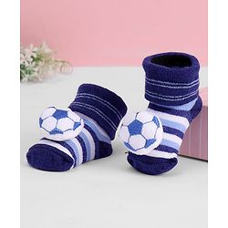 Cute Walk by Babyhug Ankle Length Sock Shoes with Stripes & Ball Applique - Navy Blue