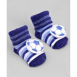 Cute Walk by Babyhug Ankle Length Sock Shoes with Stripes & Ball Applique - Navy Blue