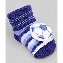 Cute Walk by Babyhug Ankle Length Sock Shoes with Stripes & Ball Applique - Navy Blue