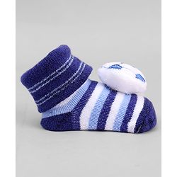 Cute Walk by Babyhug Ankle Length Sock Shoes with Stripes & Ball Applique - Navy Blue