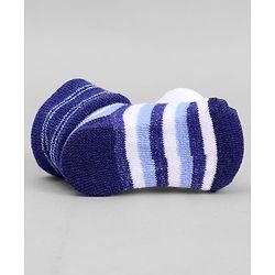 Cute Walk by Babyhug Ankle Length Sock Shoes with Stripes & Ball Applique - Navy Blue