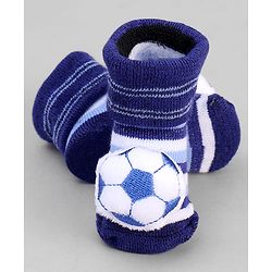 Cute Walk by Babyhug Ankle Length Sock Shoes with Stripes & Ball Applique - Navy Blue