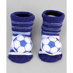 Cute Walk by Babyhug Ankle Length Sock Shoes with Stripes & Ball Applique - Navy Blue