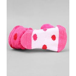 Cute Walk by Babyhug Ankle Length Sock Shoes with Polka Dot Design & Heart Applique - Dark Pink