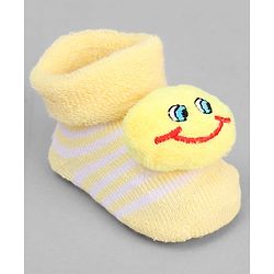 Cute Walk by Babyhug Ankle Length Sock Shoes with Stripes & Smiley Applique - Yellow