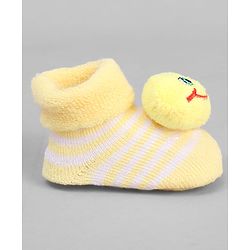 Cute Walk by Babyhug Ankle Length Sock Shoes with Stripes & Smiley Applique - Yellow