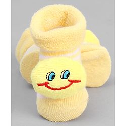 Cute Walk by Babyhug Ankle Length Sock Shoes with Stripes & Smiley Applique - Yellow