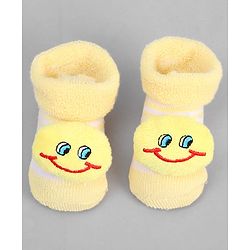 Cute Walk by Babyhug Ankle Length Sock Shoes with Stripes & Smiley Applique - Yellow
